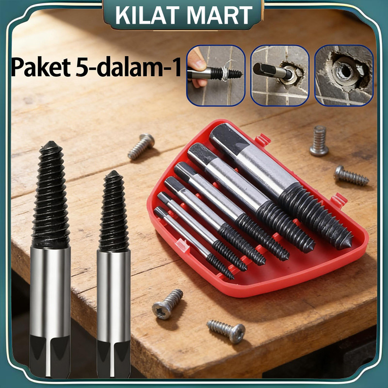 5 Pcs Screw Extractor Set / Air Patah Kran Tembok Cabang Pipe Extractor / Alat Pembuka Baut Kran Rus