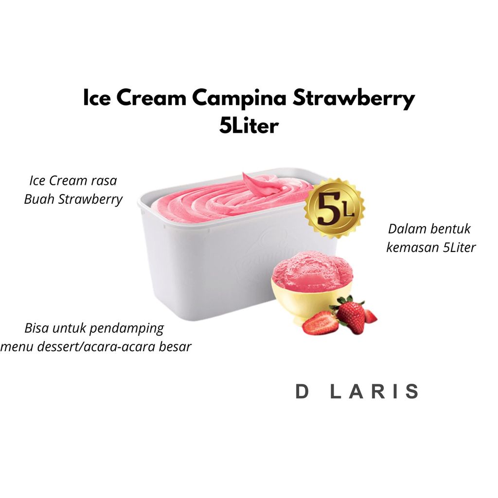 Ice Cream Campina Strawberry 5 liter Es Krim Ember Box Besar 5L Rasa Stoberi Creamy Lembut Enak