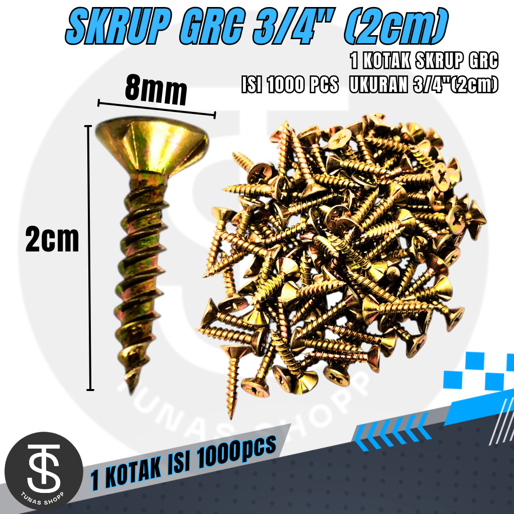 GILISHOP SKRUP GRC UKURAN 3/4 INCH (1,9CM) 1 KOTAK ISI 1000 PCS / baut & Sekrup GRC Berkualitas / Se