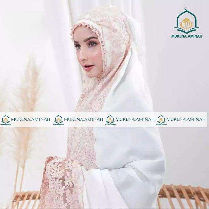 MUKENA.AMINAH MUKENA DEWASA SHIREEN RENDA MEWAH Atasan Gold Katun Lembut Cantik Nyaman - PUTIH