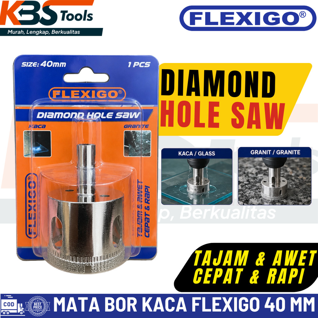 FLEXIGO Mata Bor Diamond Hole Saw 40mm Premium Mata Bor Lubang Besar untuk Kaca, Granit, Keramik, Ma