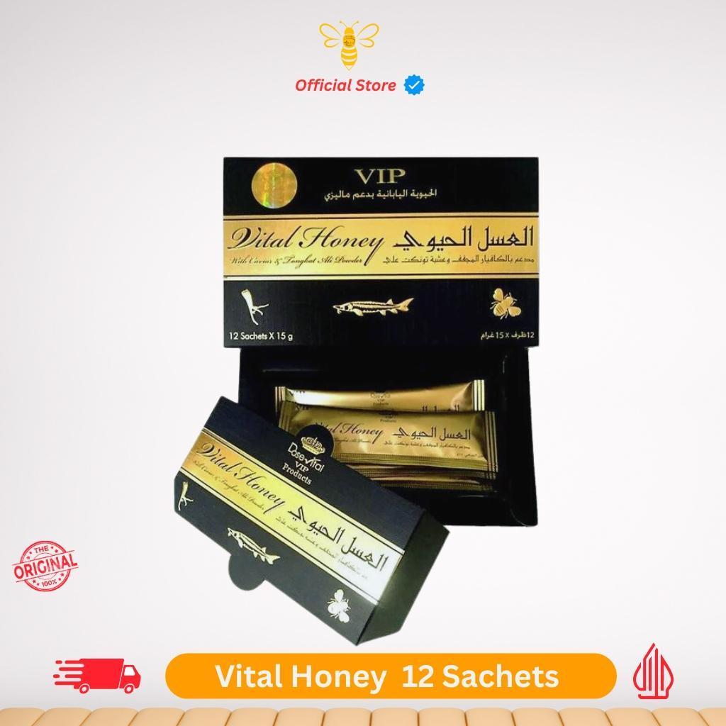 Vital Honey Madu Kuat Herbal Asli Malaysia Original | 12 Sachet x 15g | Madu Murni Pria Hutan Alami 