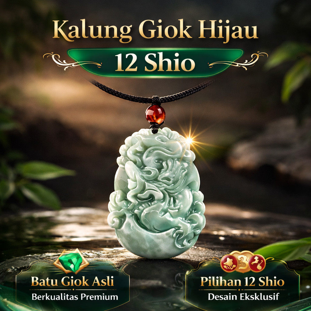 Kalung Giok Hijau Asli 12 Shio | Liontin Ukir Shio | Kalung Batu Alam Giok Unisex unik