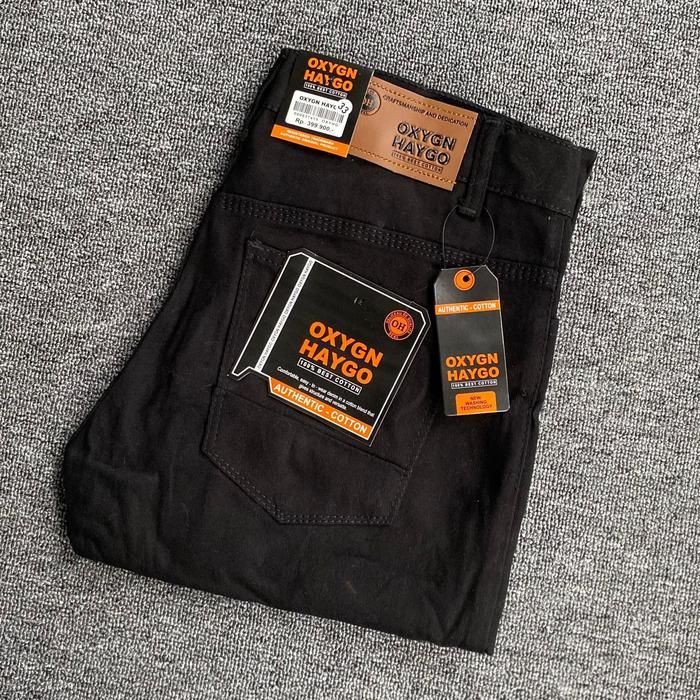 Celana Panjang Oxygen Hago Pria Model Skinny - Celana Baby Canvas Semi Denim Pria Hitam - Jeans - hi