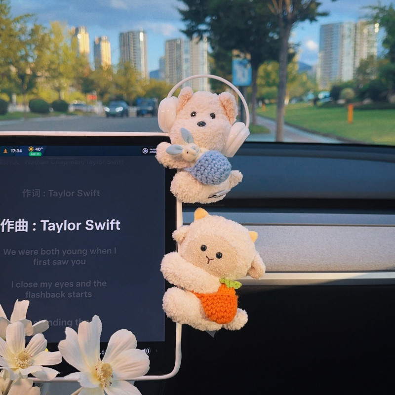 Boneka lucu mainan berbulu, hiasan boneka peluk untuk layar komputer dan layar kontrol mobil