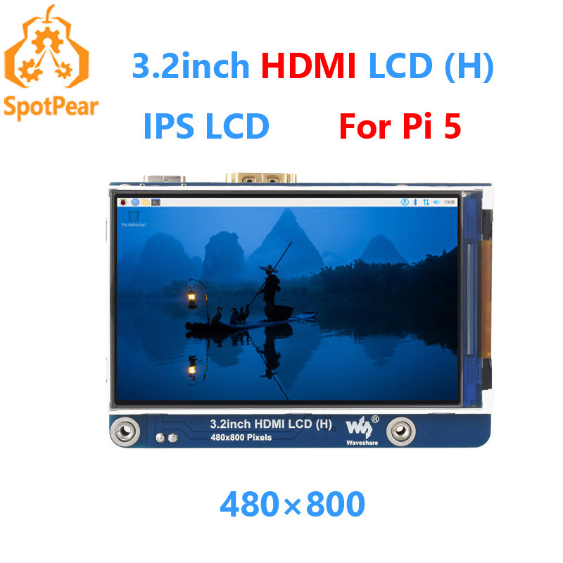 Waveshare 3.2in HDMI LCD IPS splay 480×800 For Raspberry Pi5 / PI4 /4B / 3B / PI Zero 2W / Supports 
