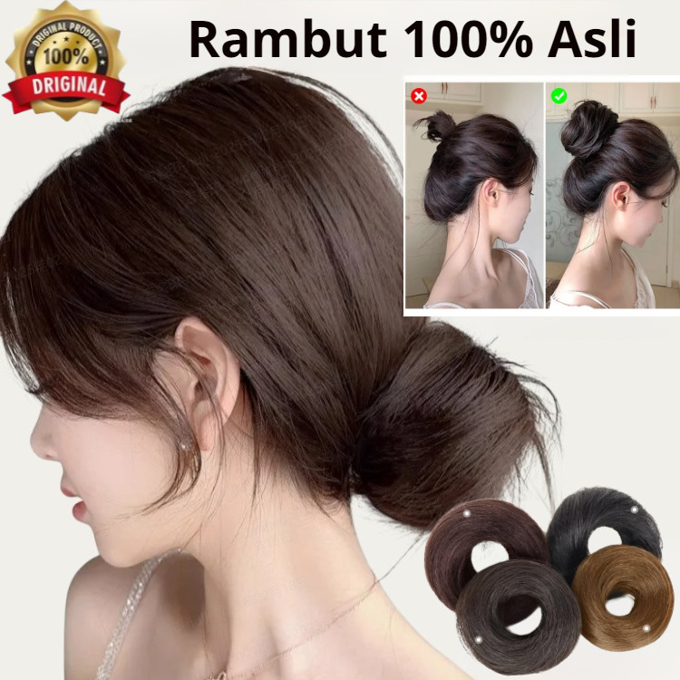 TERLARIS [Rambut 100% Asli] Korean Fun Bun Wig/Aksesoris Rambut/ Hair Bun/ Cepol Sanggul Instan/Cepo