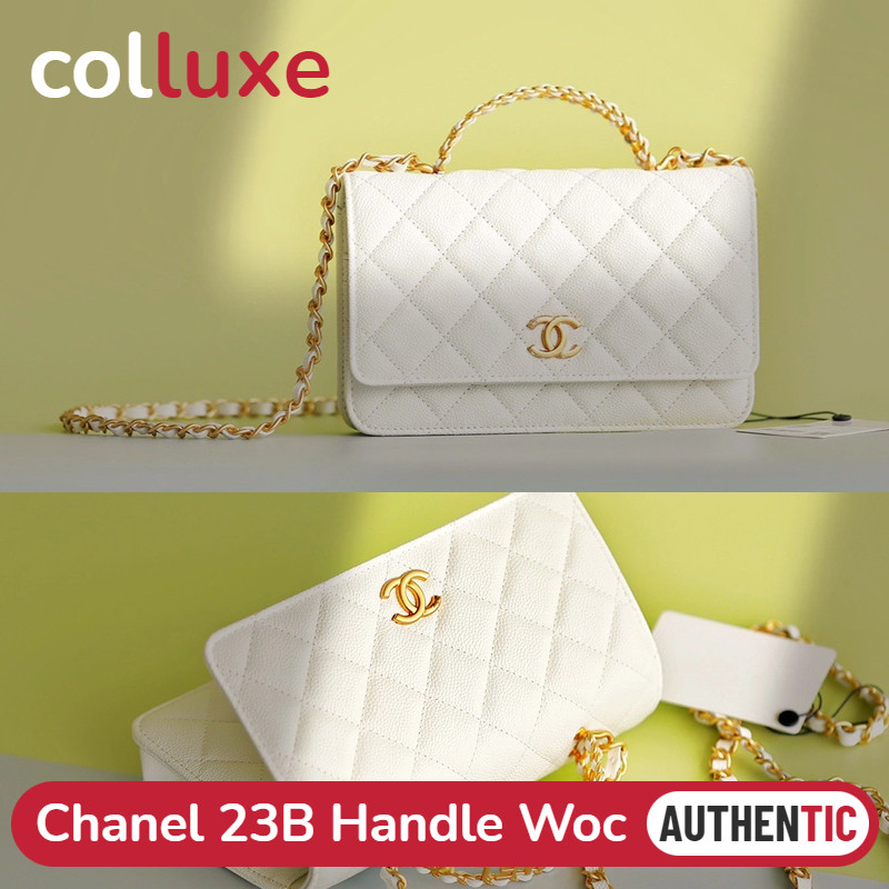 Tas bahu wanita Chanel Pearl Handle Woc caviar AP3504 dari kulit domba