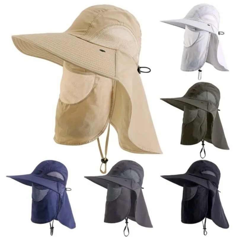 Topi Anti UV / Sinar Matahari  Dengan Masker Pelindung untuk Pria & Wanita / Topi Pancing / Topi Pan