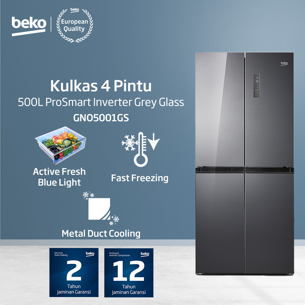 PROMO RAMADHAN Beko Kulkas 4 Pintu Side-by-Side GNO5001GS - Kapasitas 500liter Inverter Bluelight