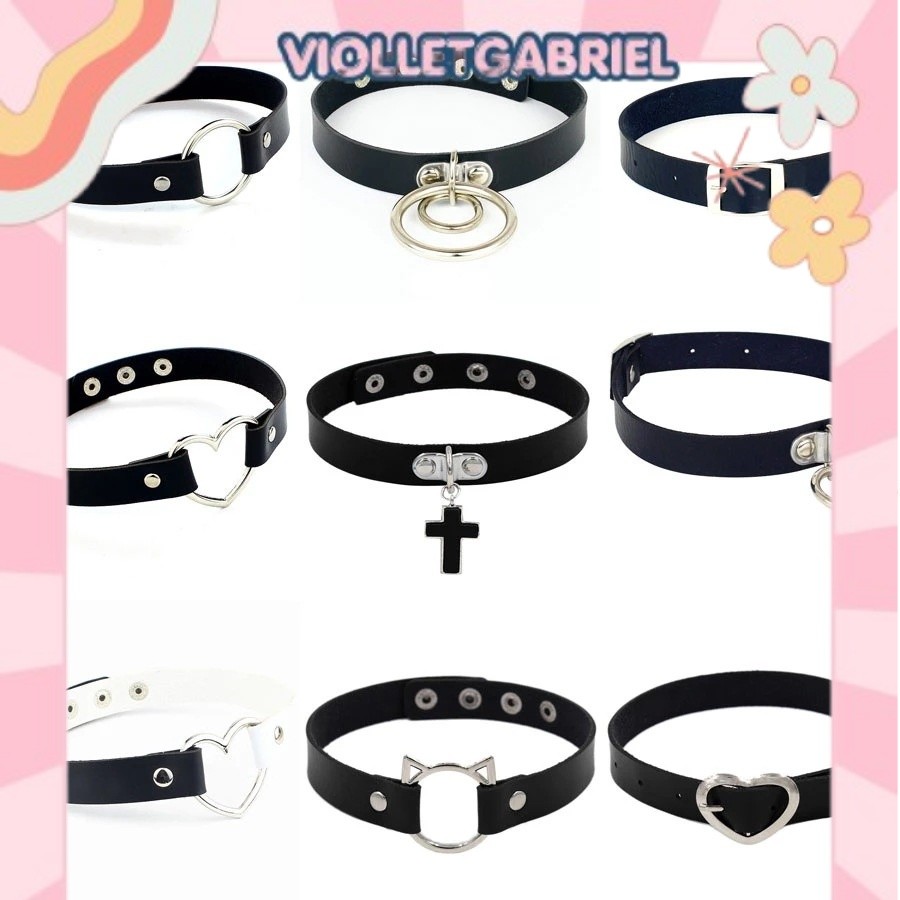 CHOKER KULIT PREMIUM Ring Gesper Hati Salib Kucing Cosplay Punk PU Leather Jepang WAJIB PUNYA 