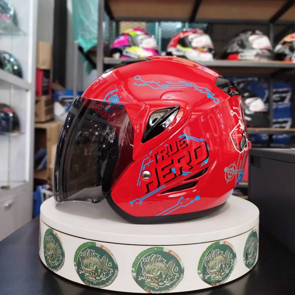 HELM ANAK ANAK ASCA KIDS ROBO FORCE #1 RED SINGLE VISOR KACA SMOKE