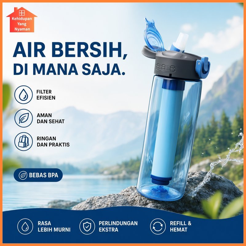 botol filter air portable penyaring air minum tritan karbon aktif hollow fiber hiking camping