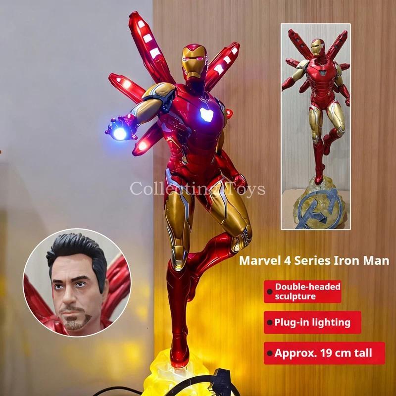 Marvel Iron Man Mk85 19cm Led Light Up Figure With 2 Head Sculpts Statue With Interchangeable Head S