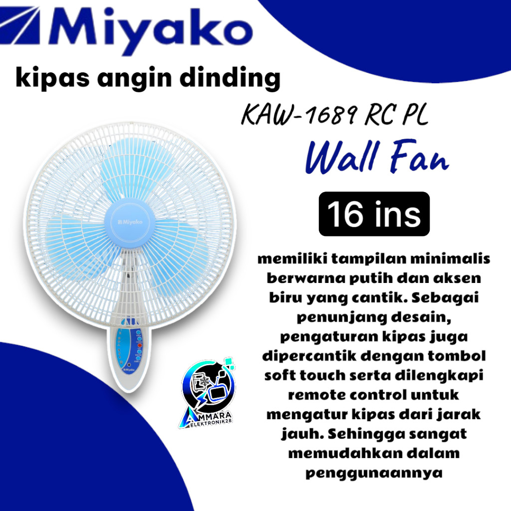 Miyako KAW-1689 RC Kipas Angin/Wall Fan Remote Control KAW 1689 RC / KAW1689 RC / KAW 1689RC