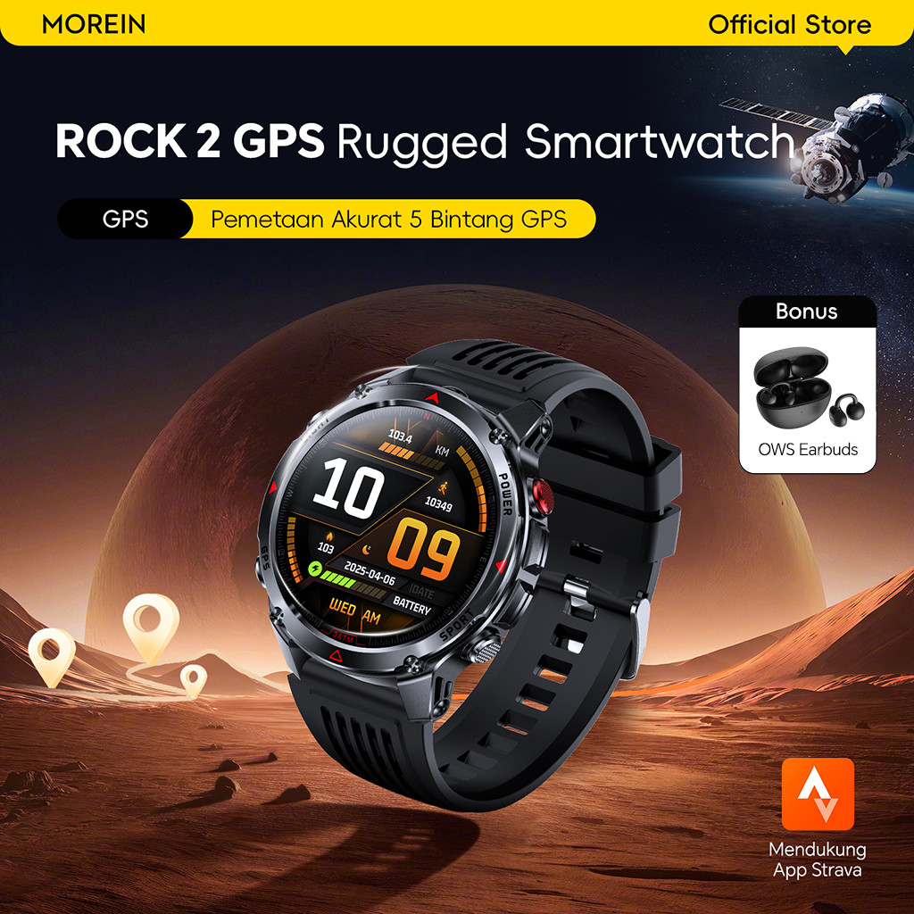 Morein Smartwatch Rock2 GPS - Tahan Air 3ATM Senter Kompas Altimeter + Barometer Jam Tangan Olahraga