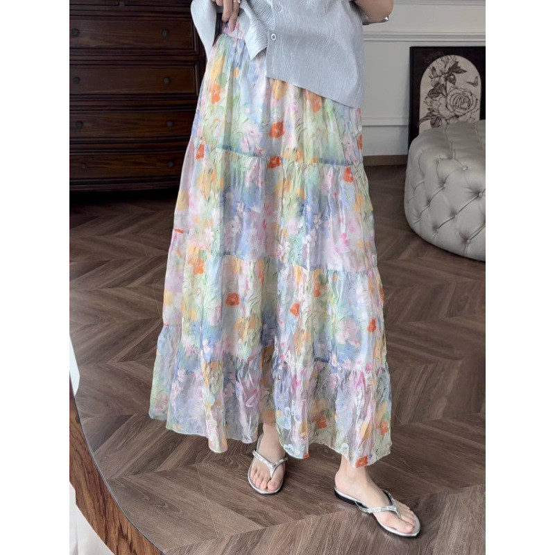 Cetakan Gradasi Impresionis A Rok Setengah Gaya Menara Kue Kata Rok Payung