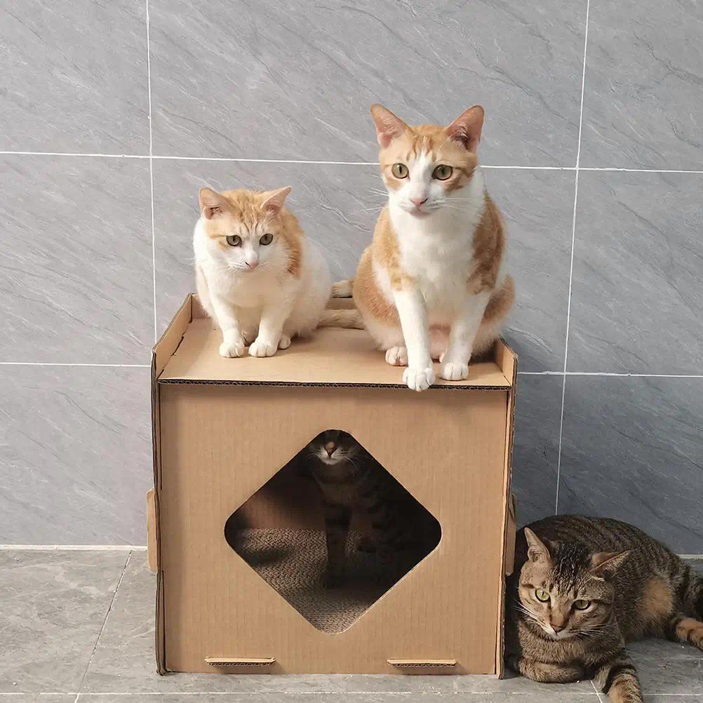 43X35X40 Two Layers Thickened Corrugated Paper Cat House Scratcher Set With Cat Scratching Board Dur