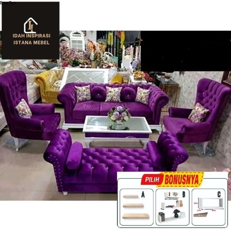 PROMO Sofa Chesterfeld 3211+MEJA HpL Sofa Tamu Modern Termurah Cirebon Kuningan Majalengka Indramayu