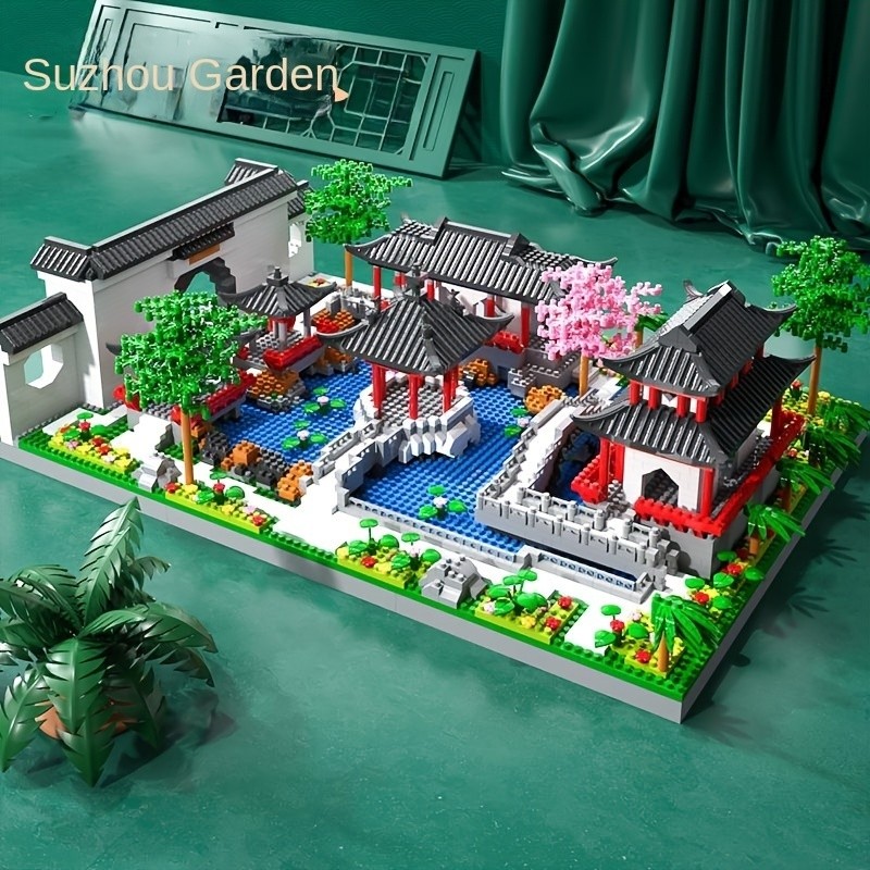 Suzhou garden Chinese classic building microparticle building block model decoration educational toy