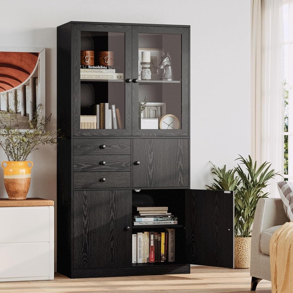 Bookshelf with door, bookshelf with drawers, 5-layer bookshelf with acrylic door, display rack