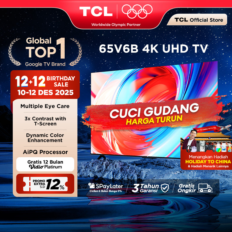 [4K Big Google TV] TCL 65 Inch V6B - Smart UHD - T-Screen - Dolby Audio - HDR10 - AiPQ Processor - D