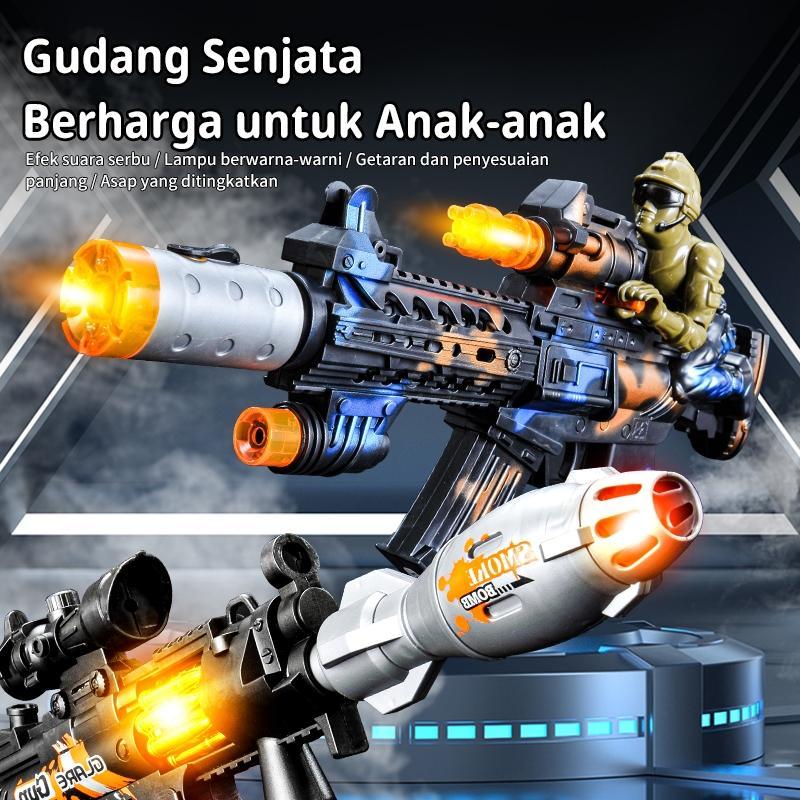 Dimasstorr Habibi Pistol Mainan Serbu Elektrik Anak - Semprotan, Suara & Cahaya, Getaran Asap