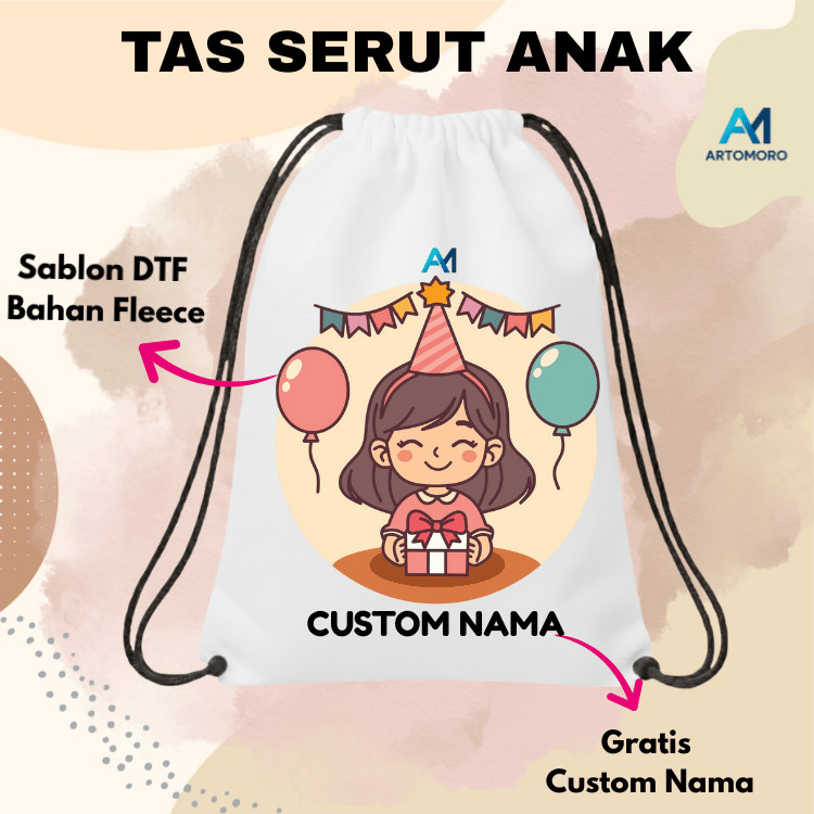 Tas Serut Custom Anak Souvenir Khitanan Satuan Desain Kartun Lucu  Souvenir Tas Serut Custom Anak Go
