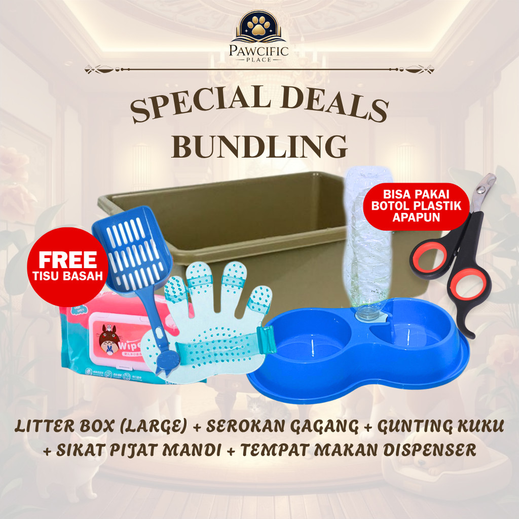 PP Beli 5 Gratis 1 Tisu Basah Paket Starter Kit Perlengkapan Kucing Litter Box Jumbo Adopsi Kucing