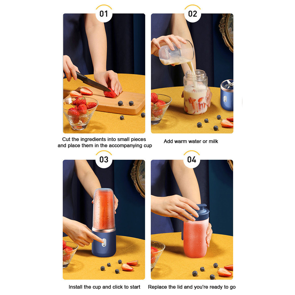 Blender Portabel USB Isi Ulang 40W Mini Blender Jus Cangkir Buah Getar Juicer Mixer Otomatis Pembuat