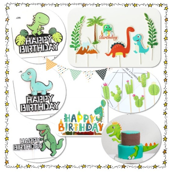 [GE] Topper Dino Dinosaurus Trex Brontosaurus hiasan cake kue ultah ulangtahun birthday boy anak Acc