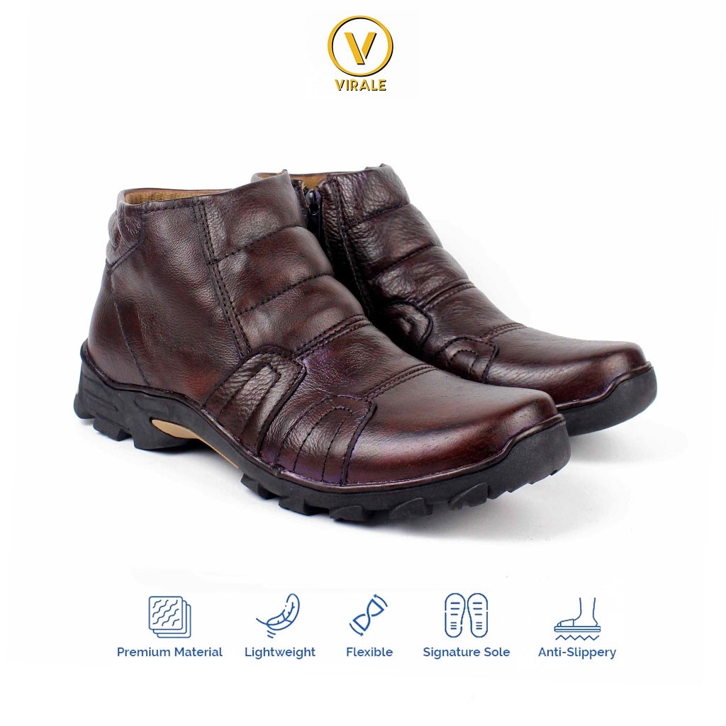 Sepatu Boots Pria Kulit Asli Virale  - Sepatu Safety - Sepatu Boots Pria Casual STG 021 Coklat