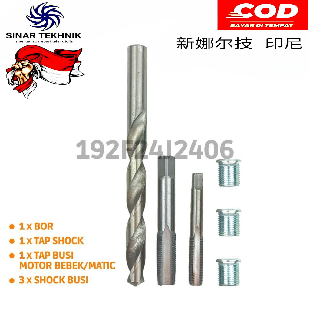 Paket Komplit Alat Reparasi Drat Busi Motor Bebek Matic Ovebosh Busi Set Bor Tap