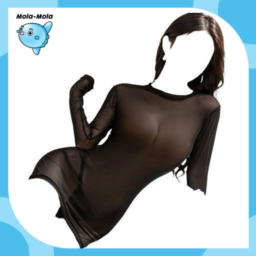 MOLAMOLASTORE Baju Mini Dress Lengan Panjang Lingerie Press Badan Body Fit Bahan Tipis Transparan Ga