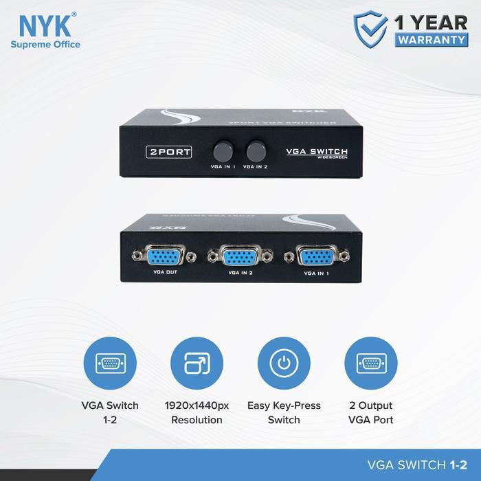 VGA Switch 2 Port NYK VGA Switcher Manual 2 Input 1 Output Monitor / Proyektor Garansi 1 Tahun