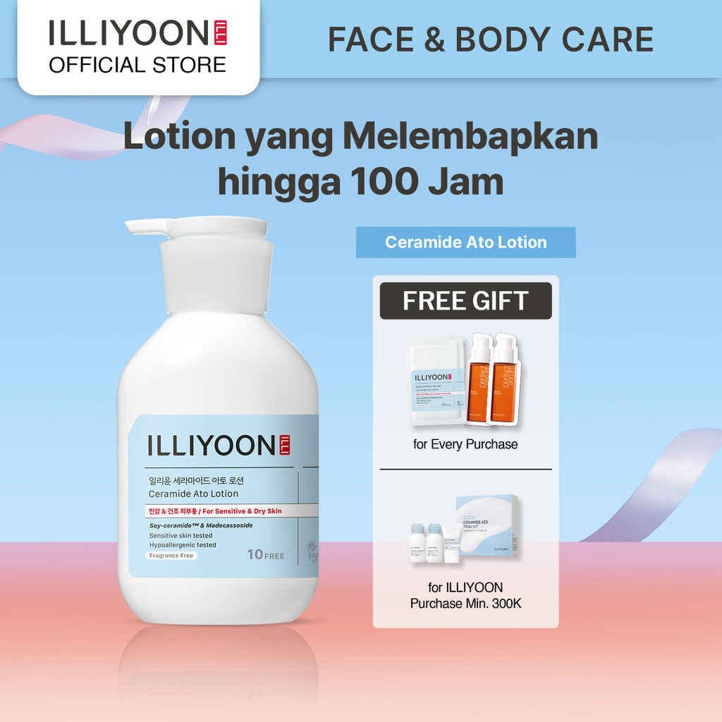 ILLIYOON Ceramide Ato Lotion - Pelembap Wajah dan Badan - Menenangkan Kulit - Tekstur Ringan Mudah M