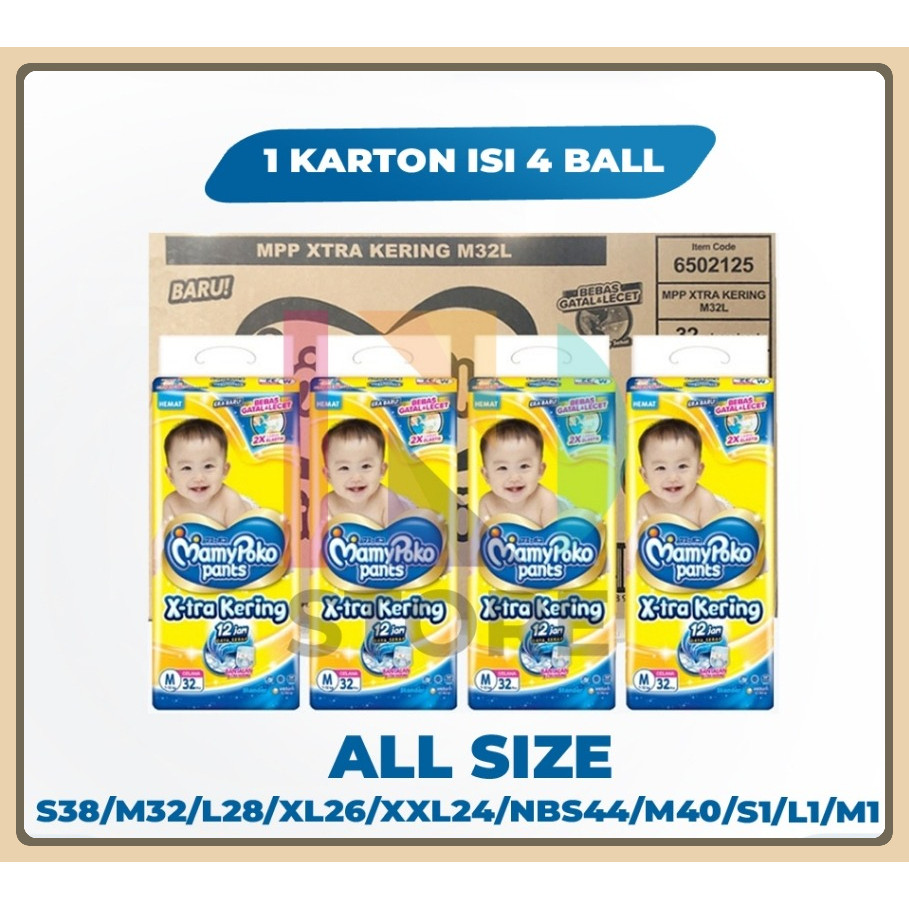 MamyPoko Pants Extra Kering S38/M32/L28/XL26/XXL24/NBS44/M40/S1/M1/L1/XL1/XXL1  Karton