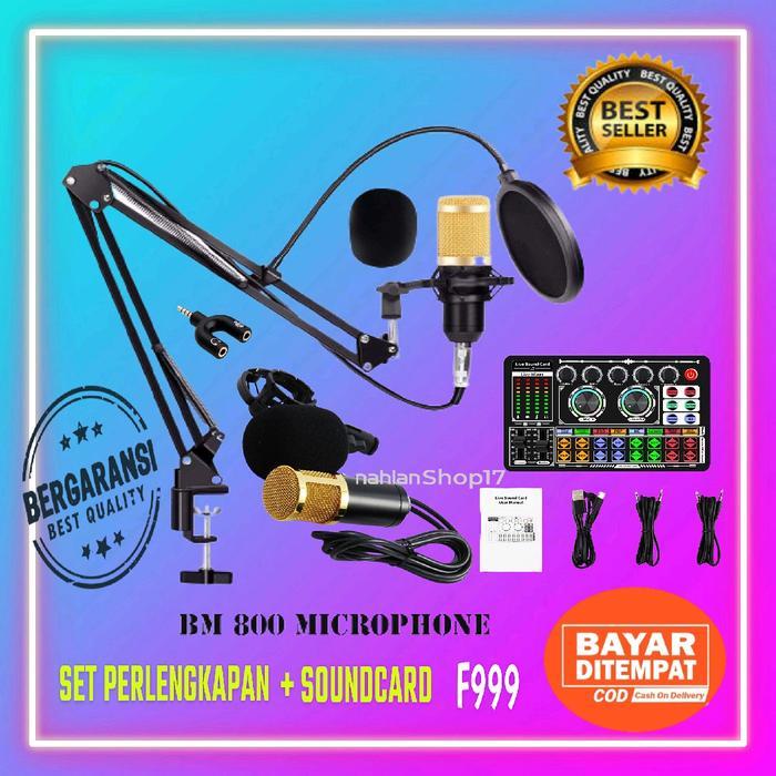 PAKET LENGKAP SOUNDCARD F999 CONDENSER MIC MICROPHONE BM800 - paket komplit F999