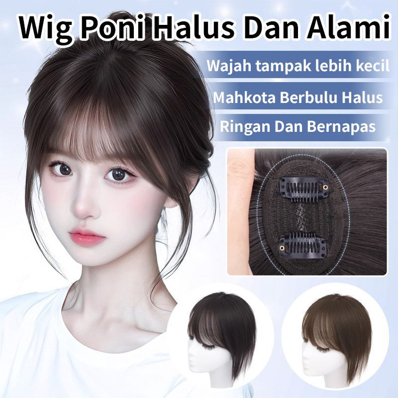 Poni Rambut Palsu Wanita dengan Potongan Rambut Bagian Atas Mengandung Rambut Asli, Poni Udara Gaya 