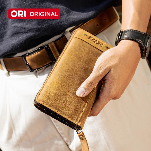 Dompet Panjang Pria 100% Kulit Sapi Asli Clutch bag Mini Pouch Cowok Premium BONUS Item