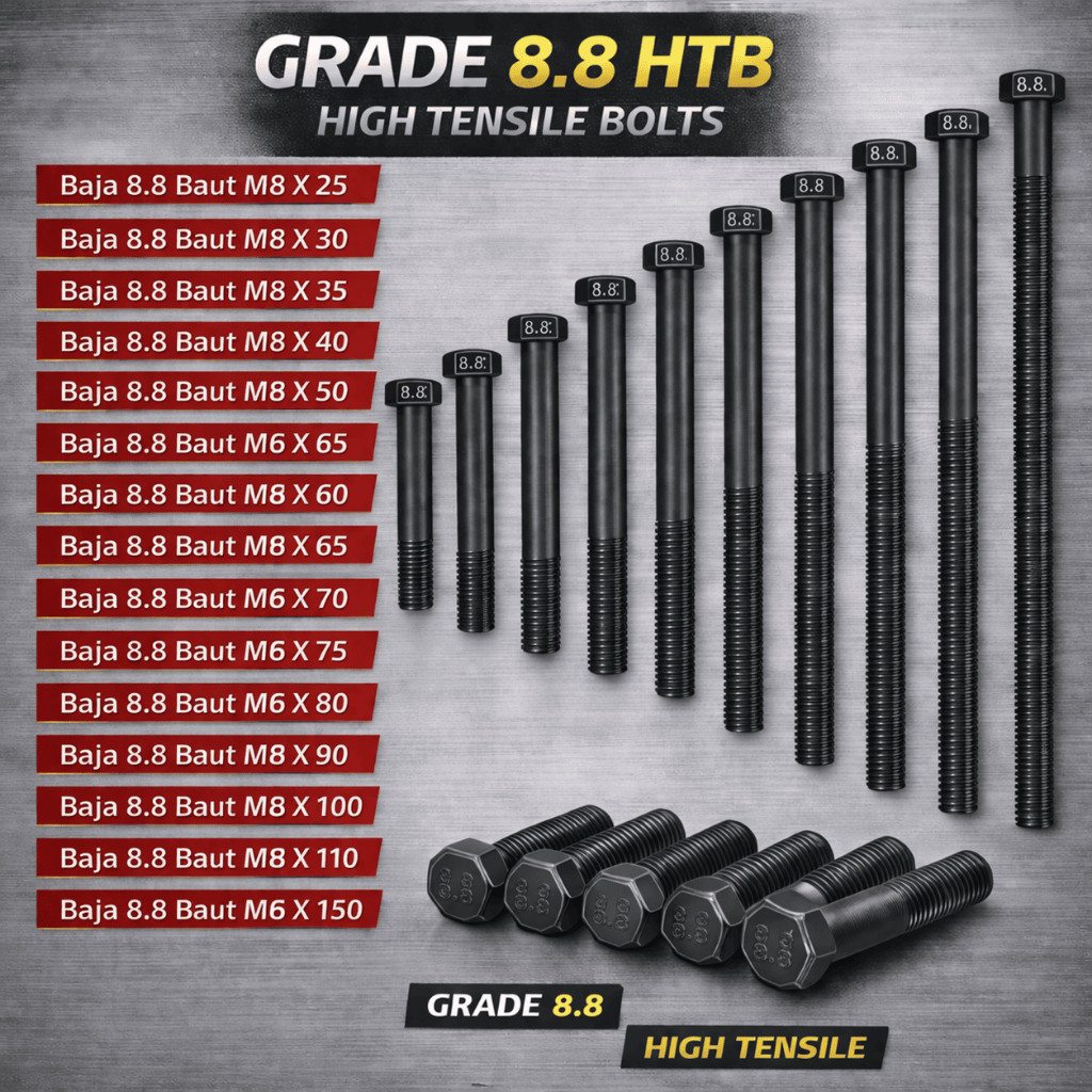 Baja 8.8 Baut M8X65 / Baut 8X65 / M8 X 65 / 8 X 65  Grade 8.8 HTB - High Tensile Bolt Half Drat