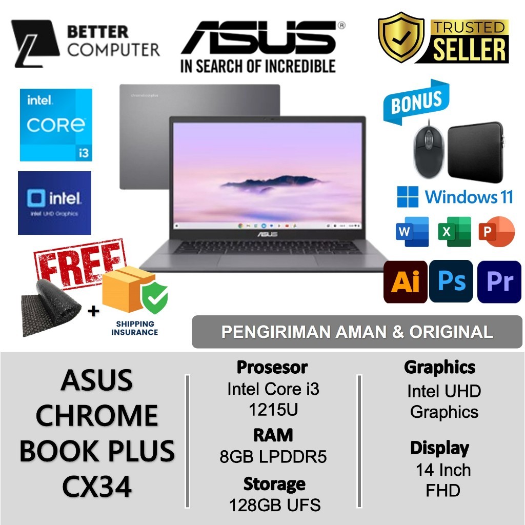 [Windows11] Laptop Asus Chromebook Plus CX34 Intel Core i3 14 Inch Full HD Backlite Grey