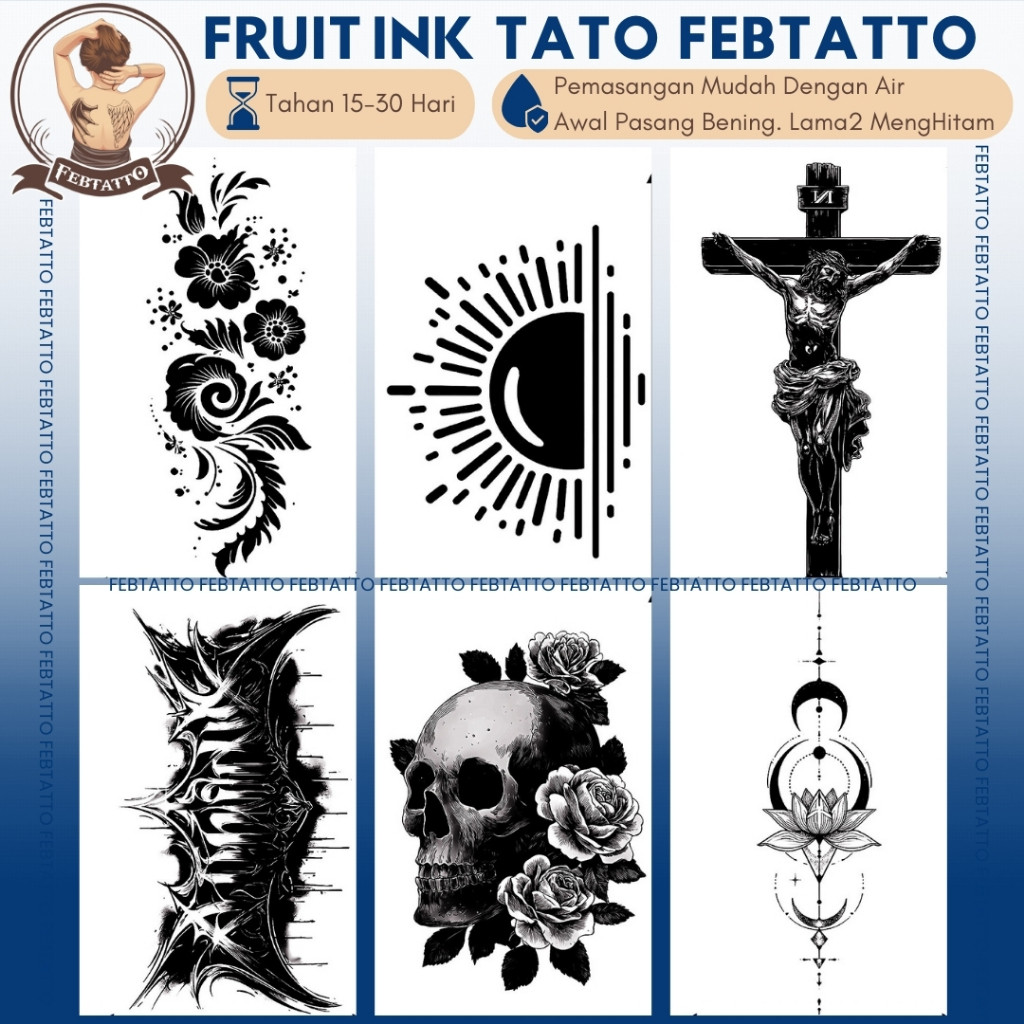 FRUIT INK TERBARU Stiker Tato Temporer Tahan 1 BULAN 10,5x18cm Tatto Temporary Semi Permanent bunga 