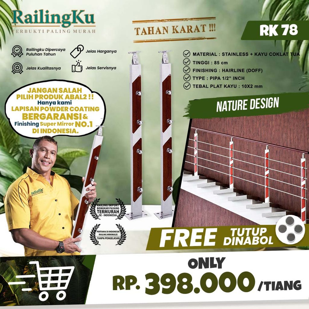 NEW RAILING : Railing Tangga Stainless Nature Desain Railingku RK 78 Railing Anti Karat Free Penutup