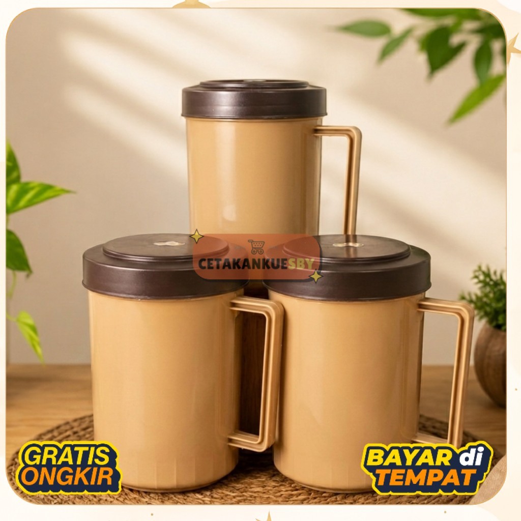 MUG GELAS TUTUP CHOCO /Gelas Plastik Jumbo Mug+Tutup / Cangkir Plastik gagang tutup/ MUG SINCHAN CAP