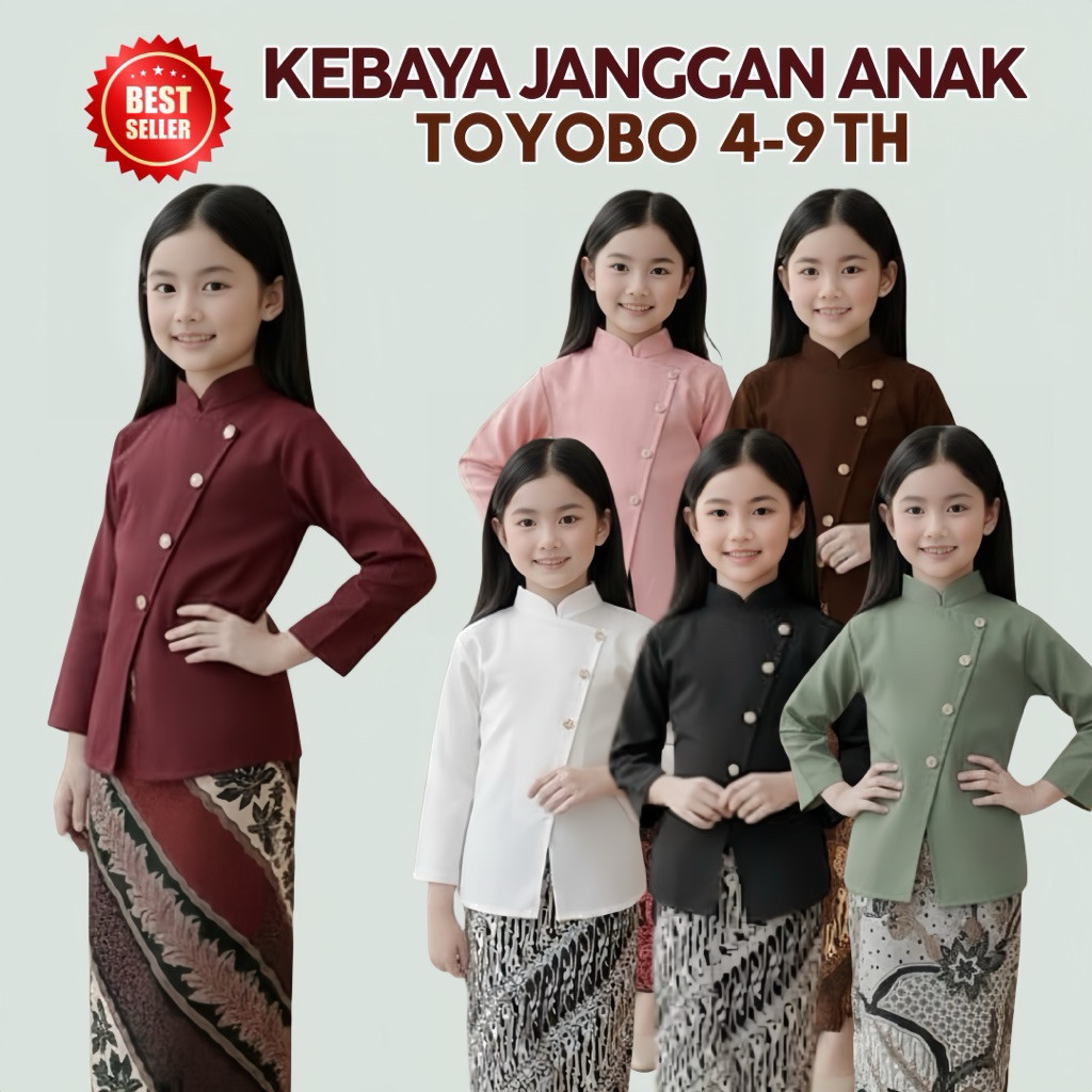 PROMO KEBAYA ANAK JANGGAN PANJANG TOYOBO KEBAYA JANGGAN POLOS ANAK LENGAN PANJANG SETELAN
