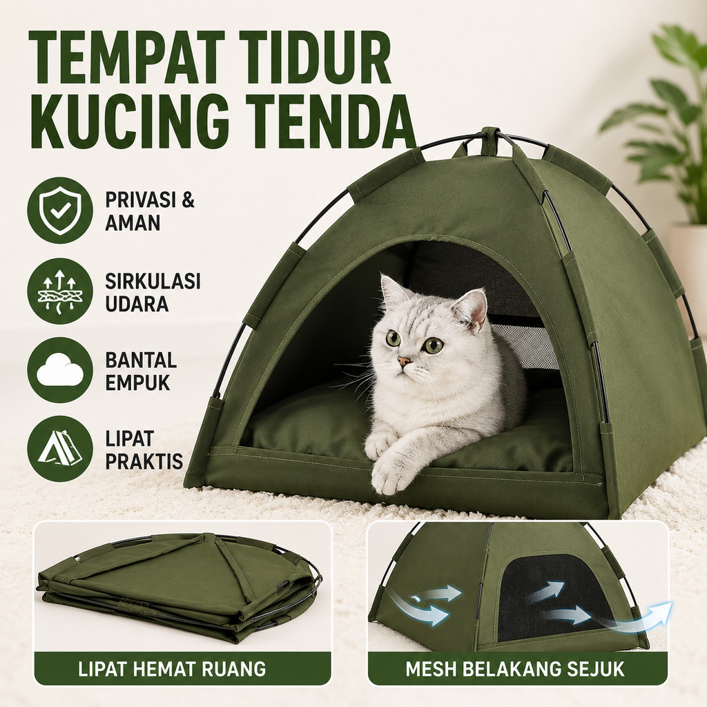 Tempat Tidur Kucing Model Tenda Rumah Kucing Tertutup Kasur Kucing Anjing Kecil Pet Bed Sofa Goa Cus
