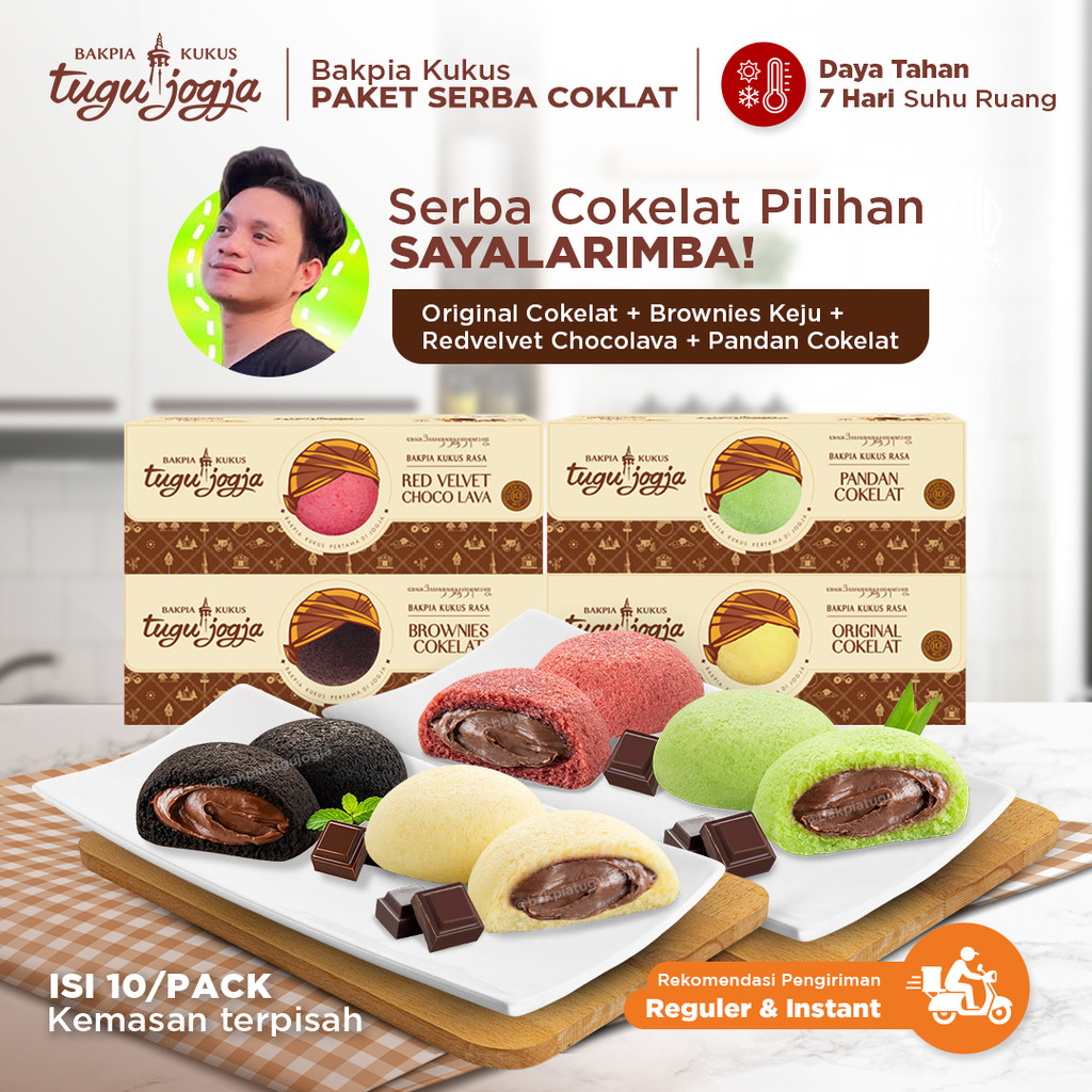 Bakpia  Kukus Paket Serba Cokelat Favorit Isi 10 (brownies coklat, pandan coklat, chocolava, origina