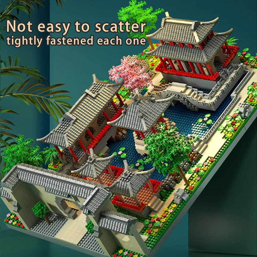 Suzhou garden Chinese classic building microparticle building block model decoration educational toy