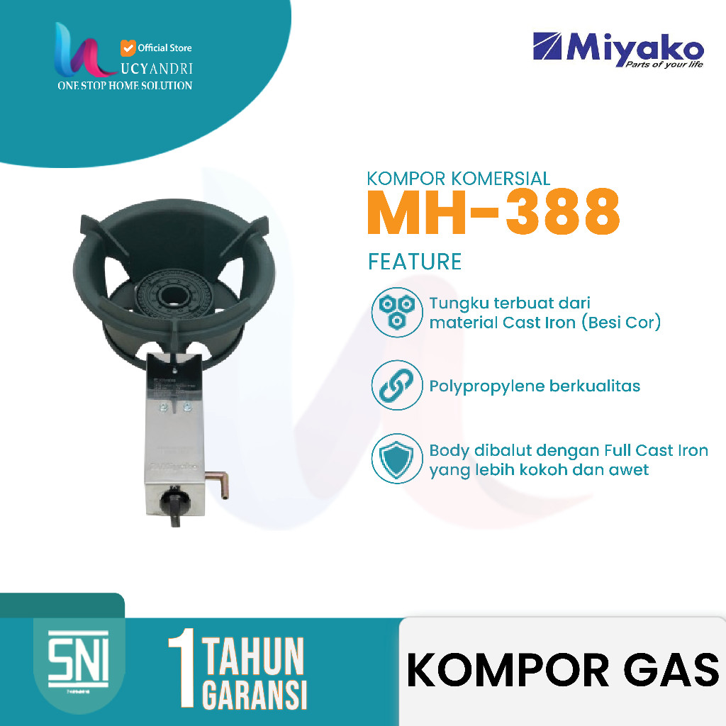 Miyako Kompor Gas Komersial MH-388 – 1 Tungku Api Besar, Tahan Lama